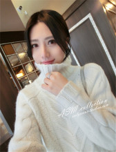 秋冬加厚高领中长款羊绒衫女大码宽松扭花套头毛衣貂绒衫连衣裙