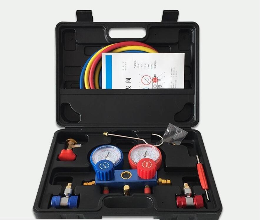 r134a雪种环保冷媒压力表汽车空调加氟冷媒表组双阀制冷维修工具