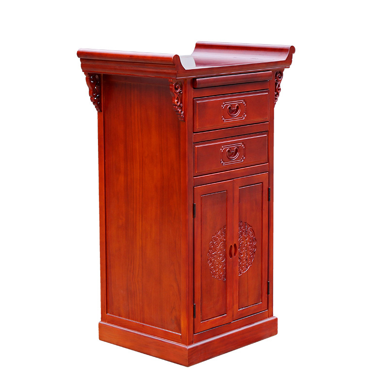 Factory Direct Supply Buddha Hall Solid Wood Red Sandalwood Color Double Door Qiao Head Table Shrine Buddha Shrine Wholesale Yuantong Craft