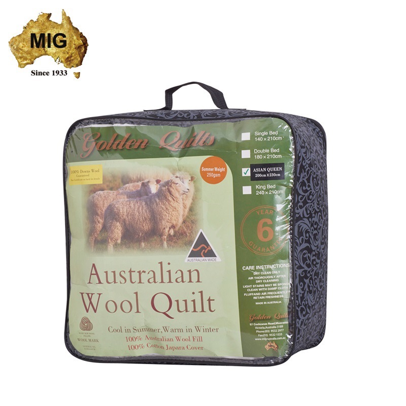 澳洲MIG100%纯羊毛被子单双人春秋被芯全棉面料原装正品包邮