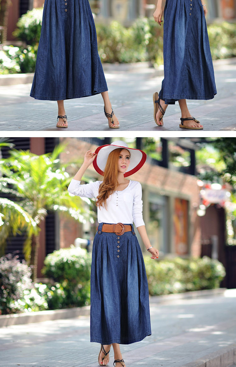 half-length pleated long denim skirt NSDT9063