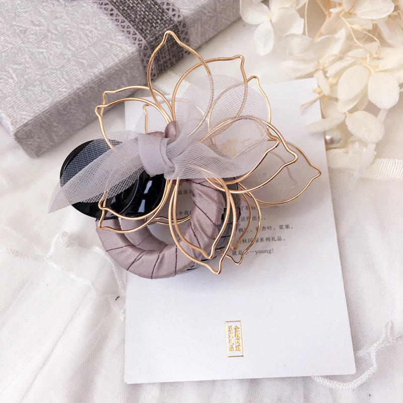 Korean New Style Twisted Mesh Three-dimensional Flower Wild Yarn Bow Grab Clip Wholesale display picture 4