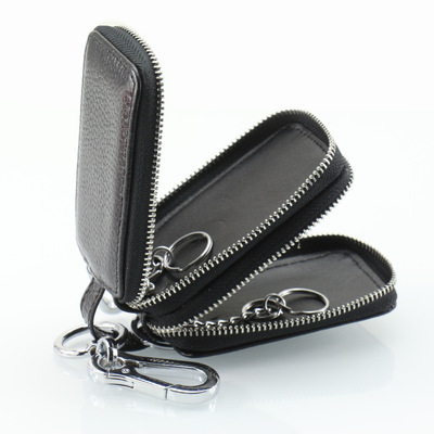 Dormer double-deck Litchi automobile key case Top layer leather Key buckle key men and women currency High-capacity