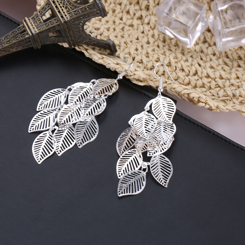 Fashion Ol Simple Gold And Silver Multi-layer Hollow Leaf Earrings display picture 6