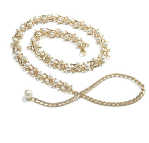 Women's New Fashion Gold Waist Chain with Pearl Beads Decoration for Casual Wear