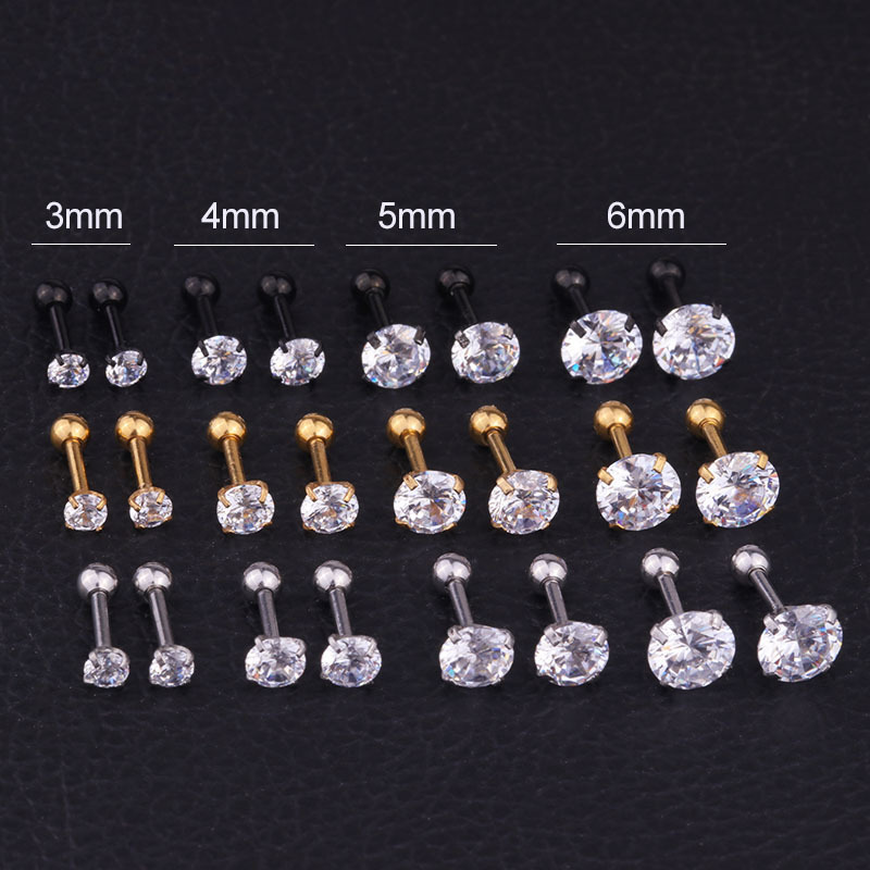 2 pezzi di orecchini a bottone popolari, orecchini rotondi in zircone, viti in acciaio inossidabile, gioielli per orecchie, pezzo singolo_voghion.com