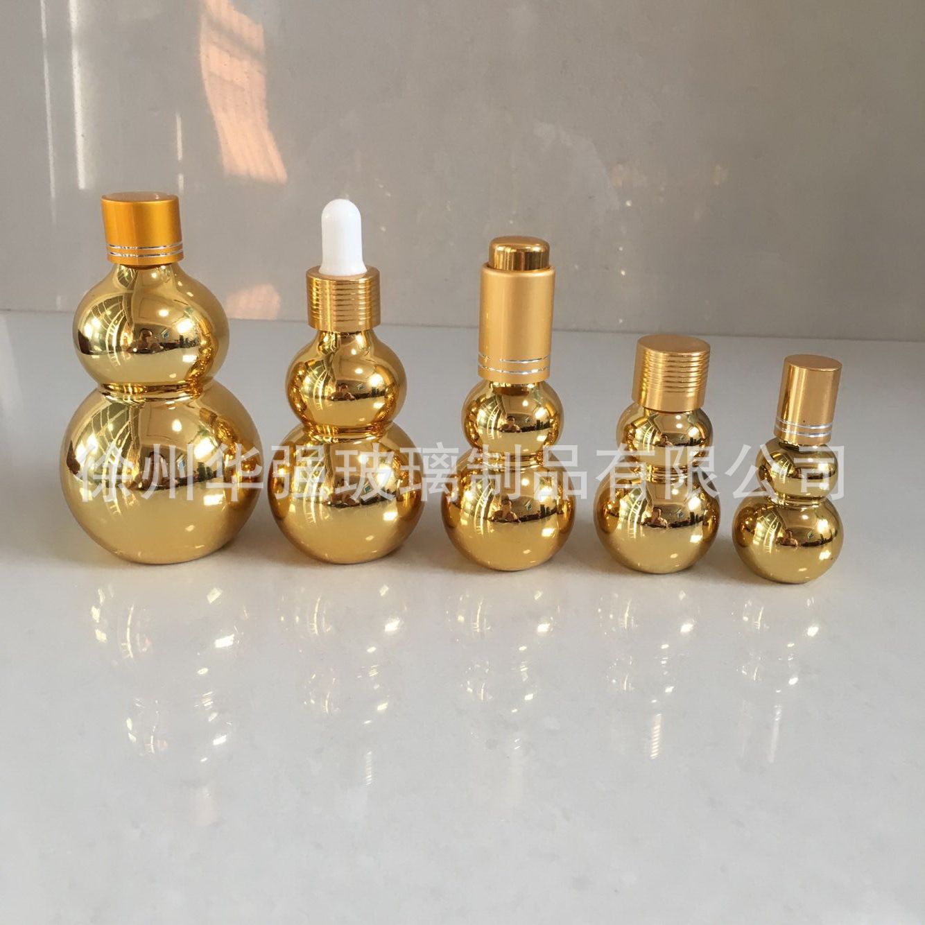 厂家直销20ml30ml50ml100ml电镀金玻璃精油瓶葫芦 金色电镀玻璃瓶