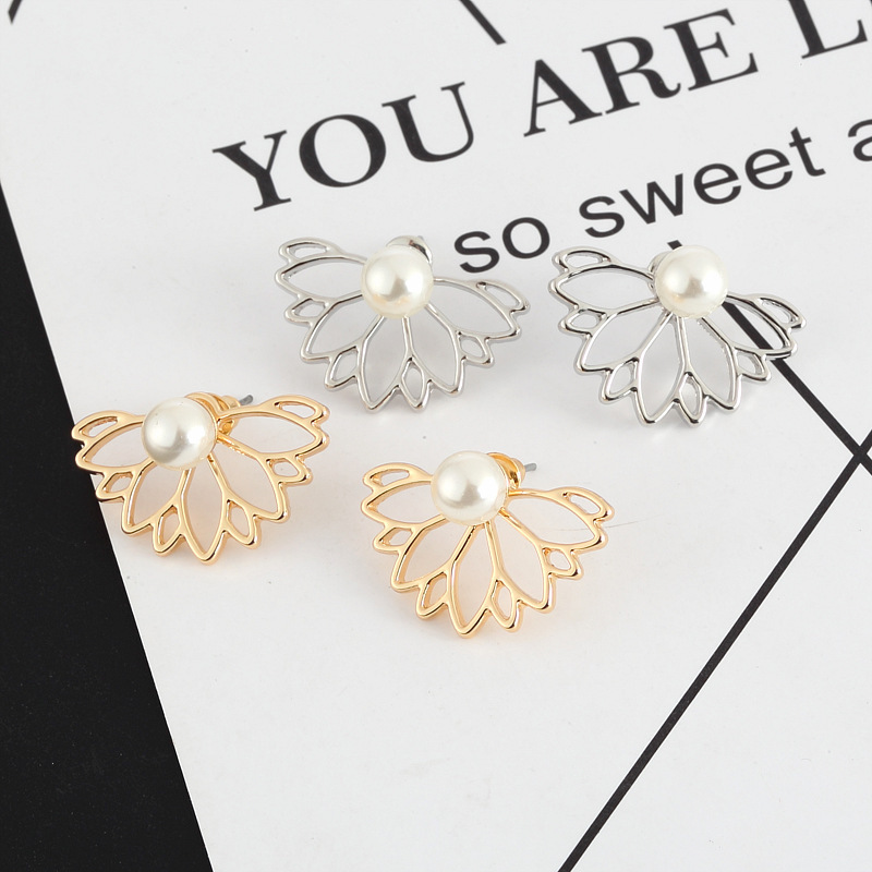 Wholesale Jewelry 1 Pair Simple Style Flower Alloy Artificial Pearls Rhinestones Ear Studs display picture 4