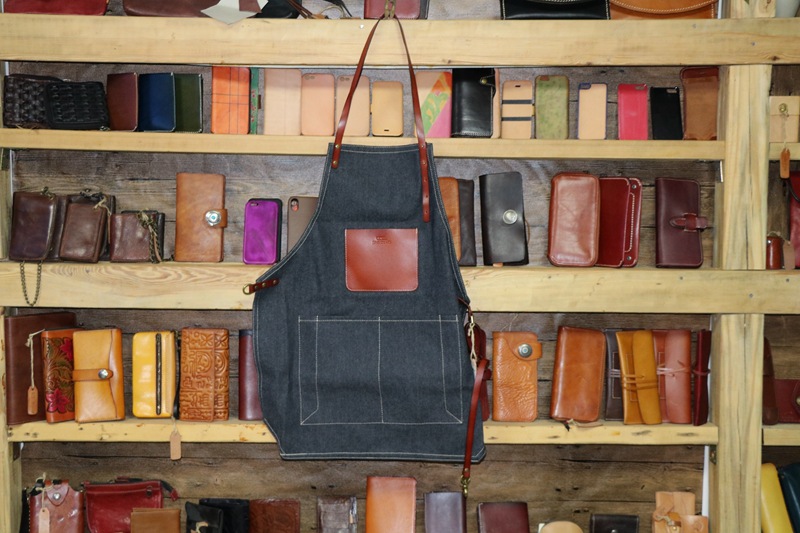 手工真皮植鞣树羔牛皮配牛仔布复古围裙,订制款，可以来样定制|ru