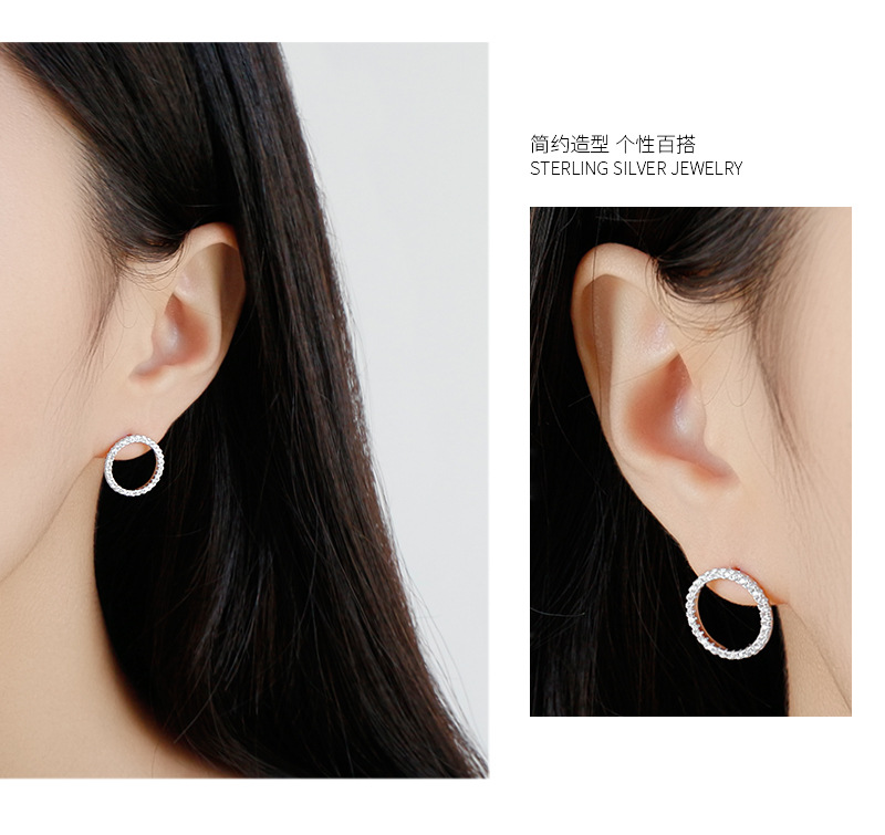 925 Sterling Silver Material Geometric Pattern Ea012 Korean Version Of S925 Sterling Silver Micro-inlaid Zircon Hollow Geometric Circle Earrings