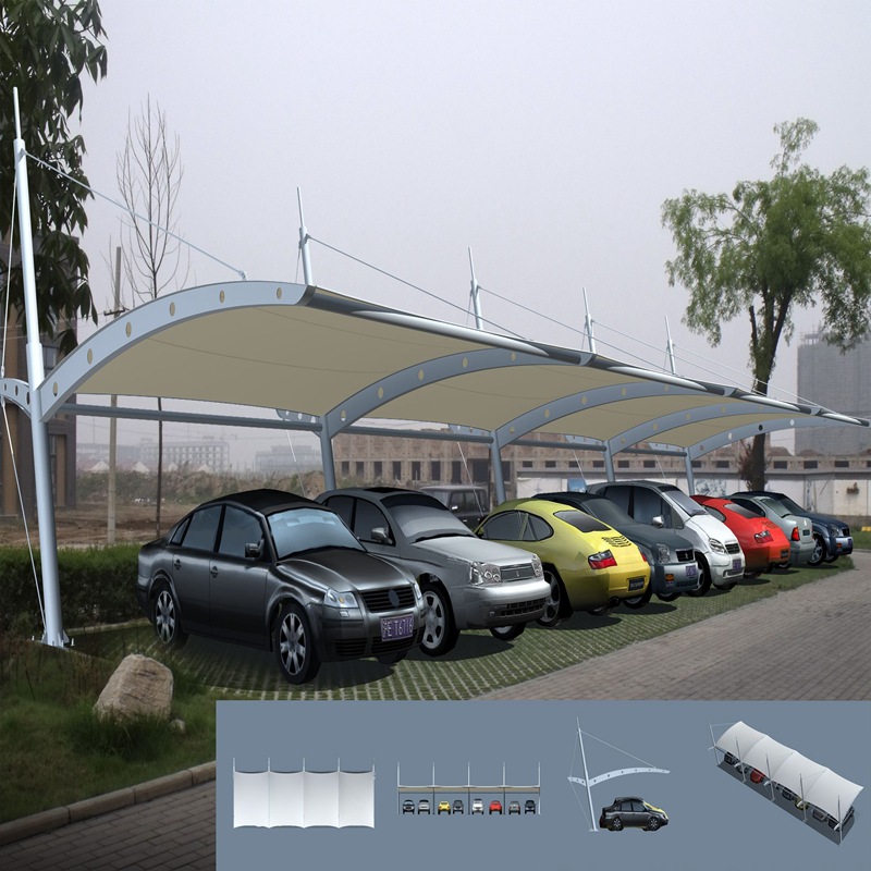 供應膜結構停車棚PDVF膜材車棚抗台風遮陽棚充電樁車棚 廠家定制