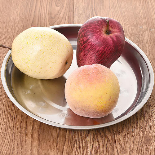 Home Kitchen Stainless Steel Thick Round Plate BBQ Rice Noodle Flat Plate Dish Tray Cool Skin Fast Food Restaurant Tray