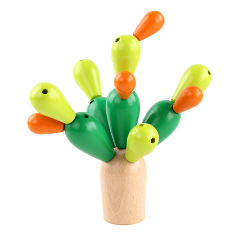 Wooden children's stacking building blocks, baby's hands-on splicing of cactus and cactus educational multi-functional disassembly and assembly toys