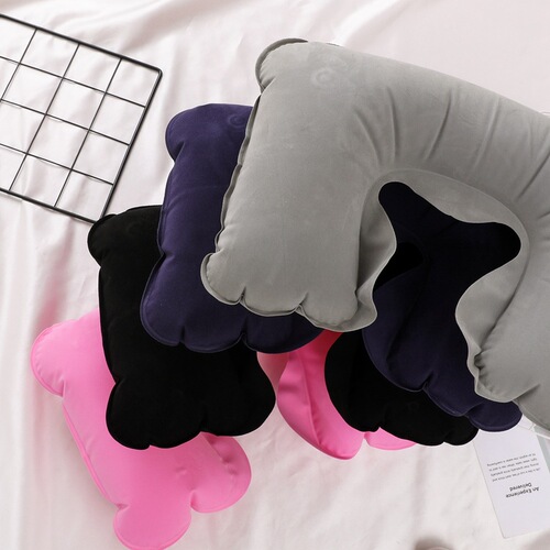 Outdoor sports and leisure U-shaped pillow Inflatable travel pillow PVC flocked U-shaped inflatable pillow Travel aviation neck pillow