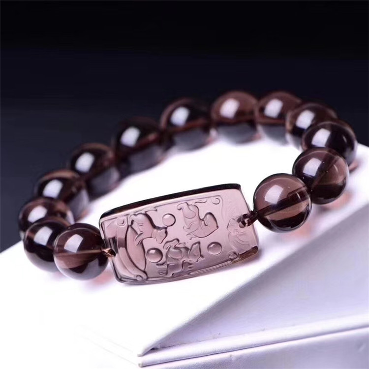 厂家直销 天然黑曜石 冰种生肖三合贵人（虎马狗）手链 招财圣品