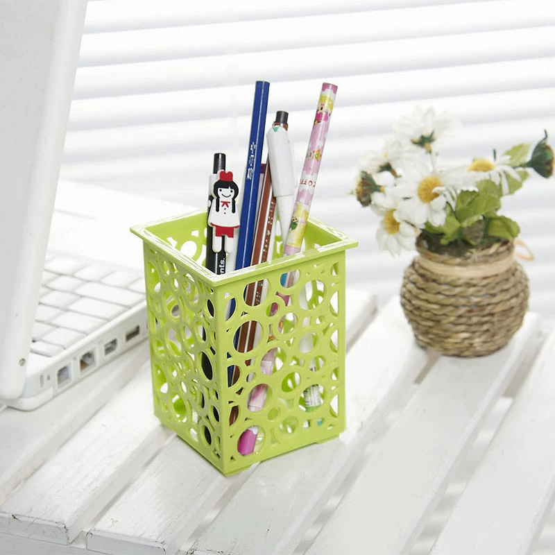 Square small plastic pens holder, storage system for students, white storage box