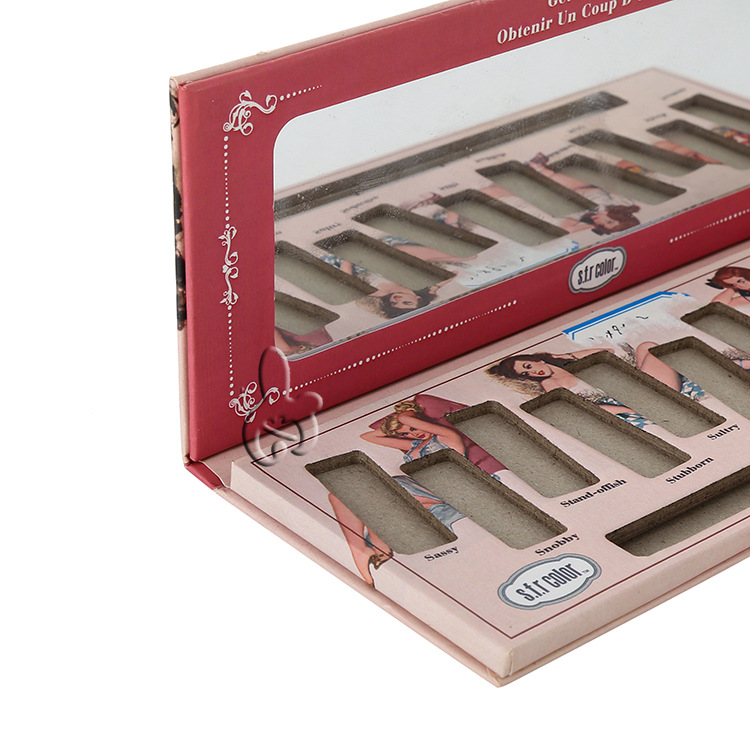 纸质彩印长方形翻盖+玻璃镜12格眼影盒彩妆盒尺寸颜色可定制