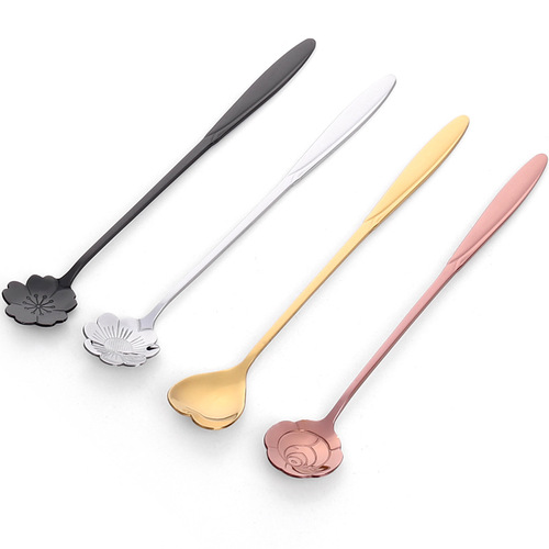 Stainless steel long-handled mixing spoon, creative coffee spoon, Internet celebrity cherry blossom spoon, heart-shaped tableware spoon