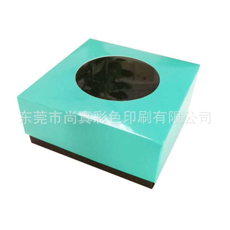 东莞包装盒厂现货定制直销天地盖圆形天窗礼品盒折叠浅蓝色纸盒