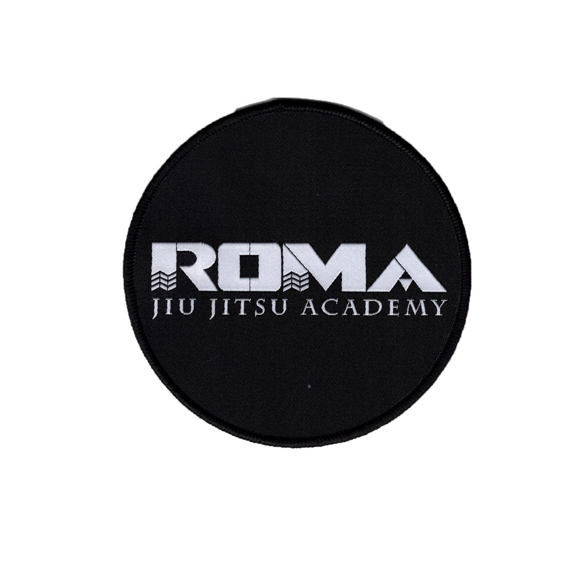 英文字母织唛章批发 ROMA JIU JITSU ACADEMY 黑圆形织唛炫酷款