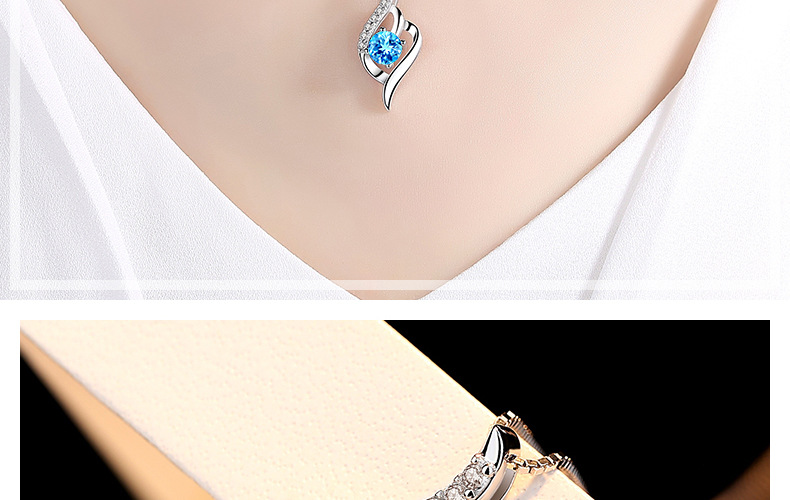 Korean version blue crystal pendant simple fashion diamond crystal clavicle chain jewelry wholesalepicture3