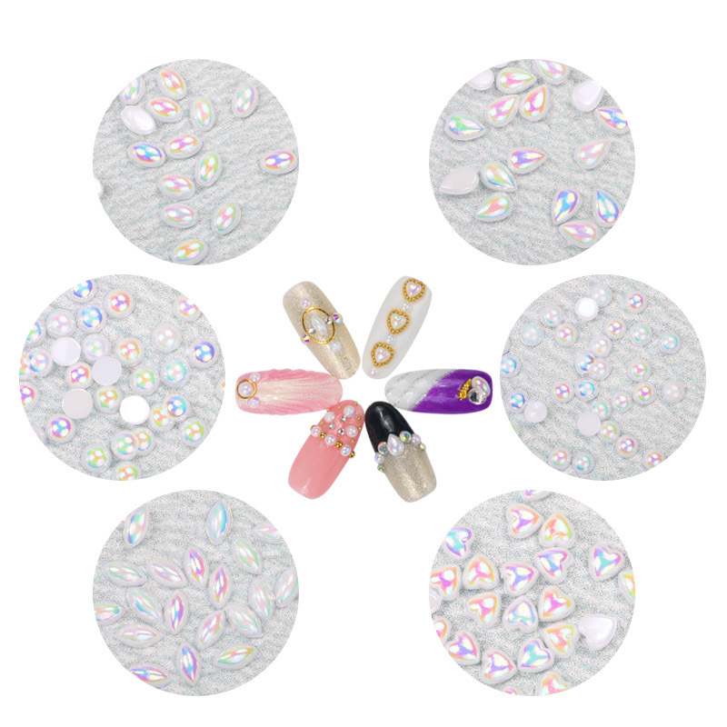 Finger Princess joyería taladro de manicuras gota de agua fondo plano amor perla de ojo de caballo AB fantasía de color blanco 12 filas de taladro semicircular