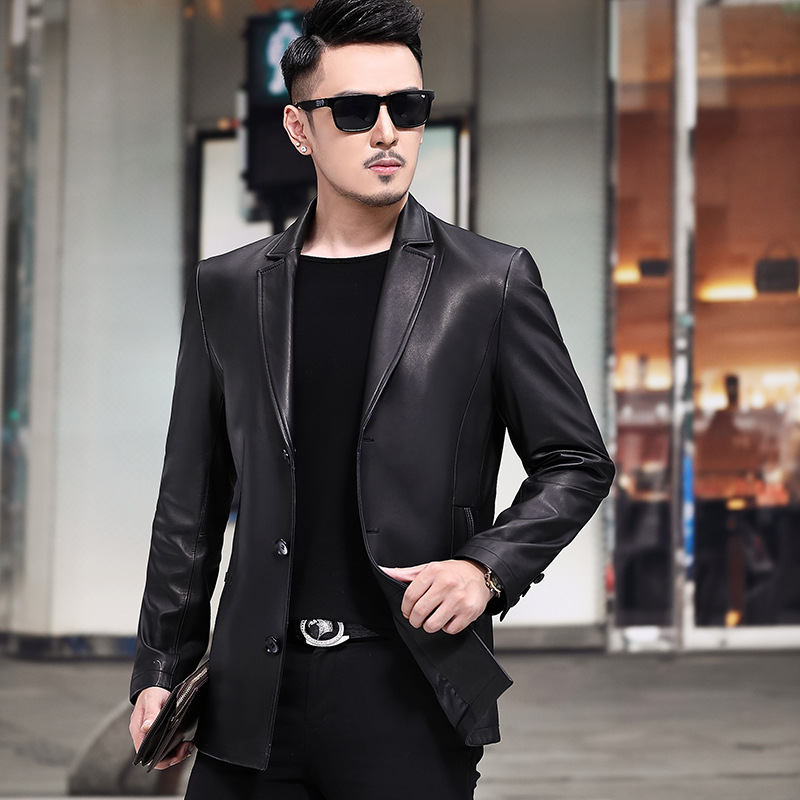 Autumn and winter new pattern Haining genuine leather leather clothing man suit The first layer Sheepskin Single breasted leisure time coat