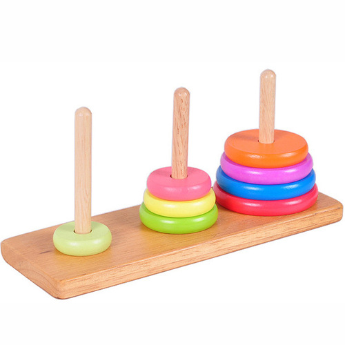 Children's educational toys Tower of Hanoi Rainbow Circle Jenga Ring Matching Building Blocks Color Cognition Wooden Toys