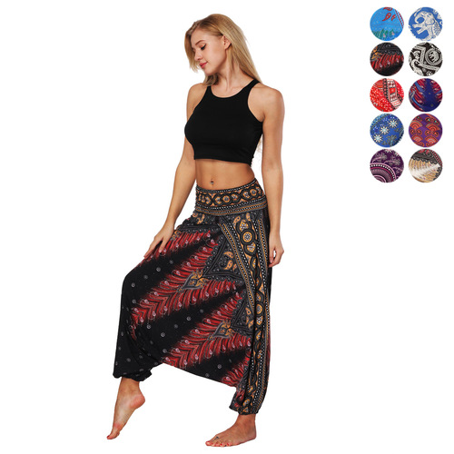  European and American Women's Fashion Ethnic Digital Printing Lantern Pants Loose Fitness Yoga Pants High-Waist One-Piece Dance Pants