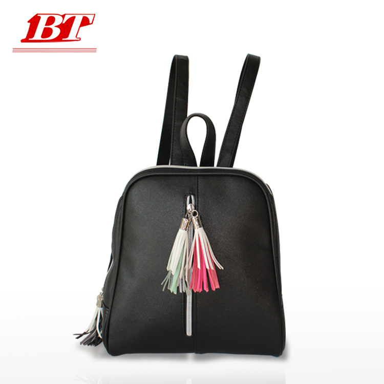 热销黑色双肩包潮流时尚女式背包韩版百搭学生风简约书包加工定制|ru