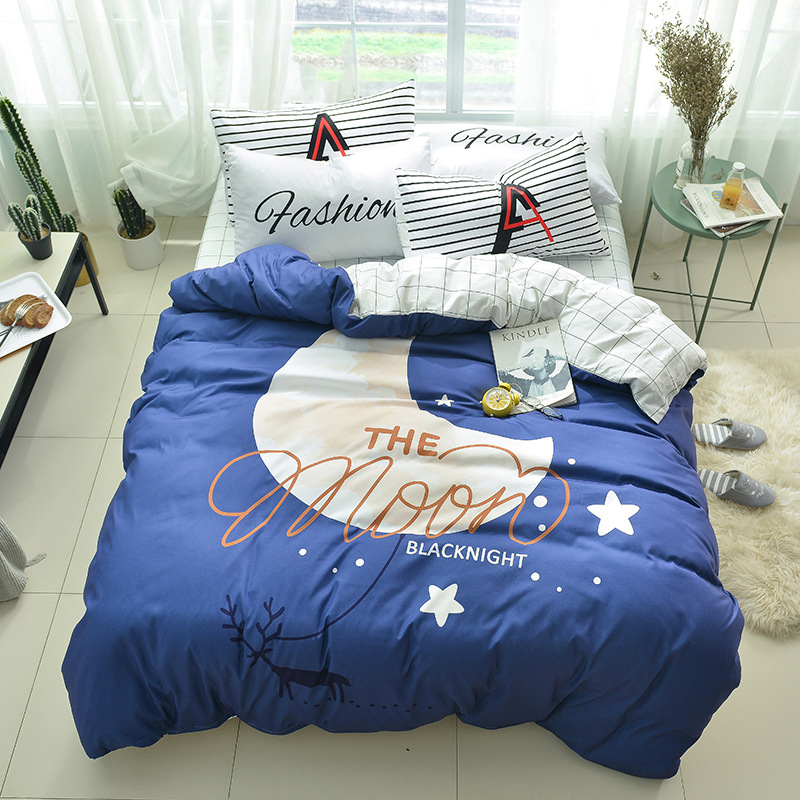 新款大版活性卡通全棉四件套 床上用品纯棉4件套 学生床单被套|ru