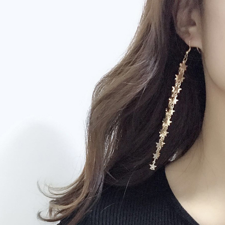 6g Weight No Inlaid Inlay Material Earrings Classification Wedding, Travel Occasion Metal Material Star Pattern Women'S Gender Plating Design Gold, Silver Color Hot-selling Fashion New Beautiful Fairy Five-pointed Star Tassels Earrings 22