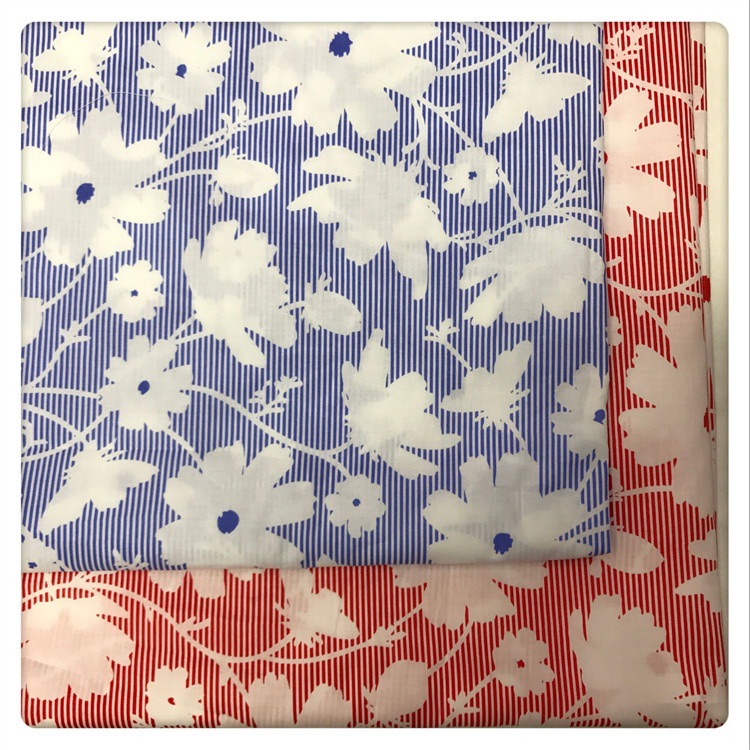 欧美连衣裙印花布 条纹花 夏衬衫上衣印花面料 全棉平纹童装印花