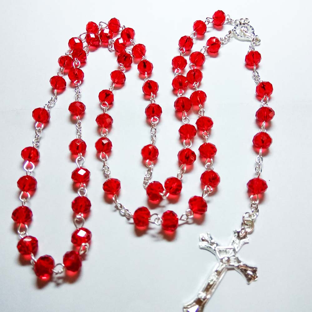 6*8mm Red Glass Crystal Catholic Rosary Virgin Holy Land Holy Child Religious Necklace