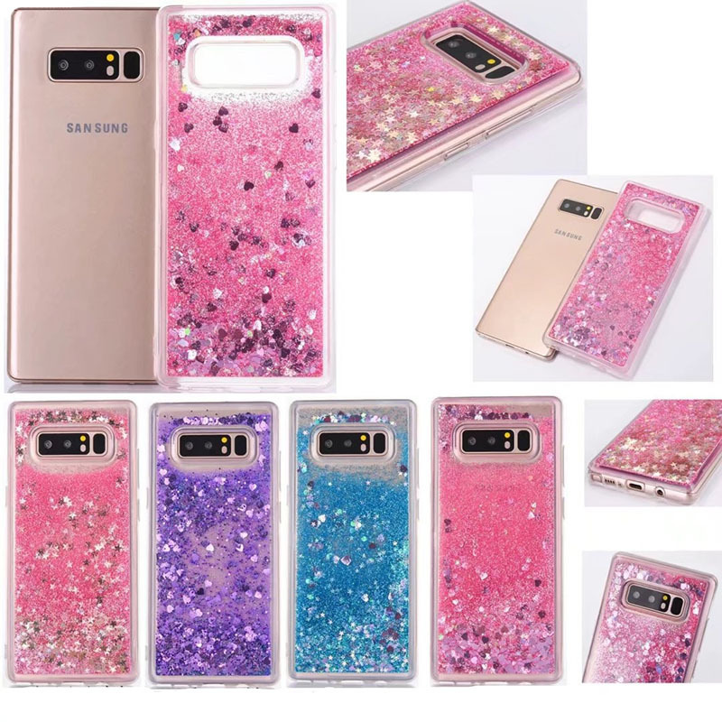 Love liquid glitter quicksand phone case for Samsung S20Plus A50 transparent TPU all-inclusive soft protective case