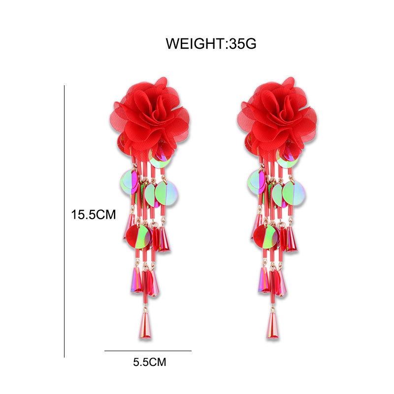 Exaggerated Sweet Flower Cloth Beaded Women's Drop Earrings display picture 1