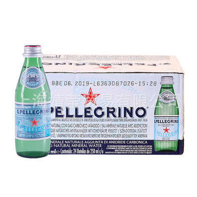 意大利原装进口水小玻璃瓶圣培露充气天然矿泉水250ML*24瓶气泡水|ru