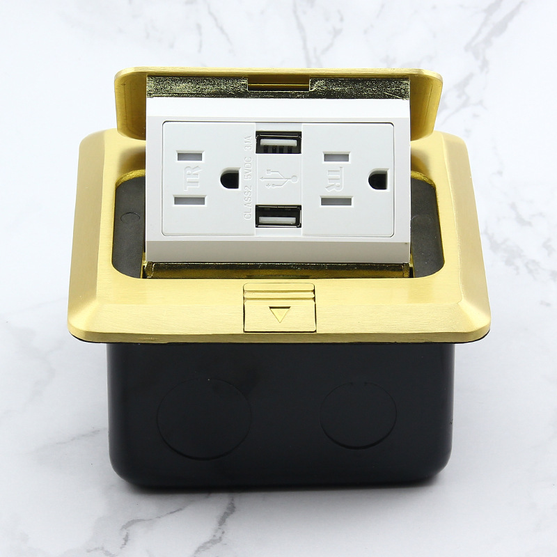 美式地插带双USB 阻尼弹起式两位美标地板插座铜合金美式地面插座-阿里巴巴