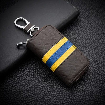 Car key bag case striped zipper bag - brown