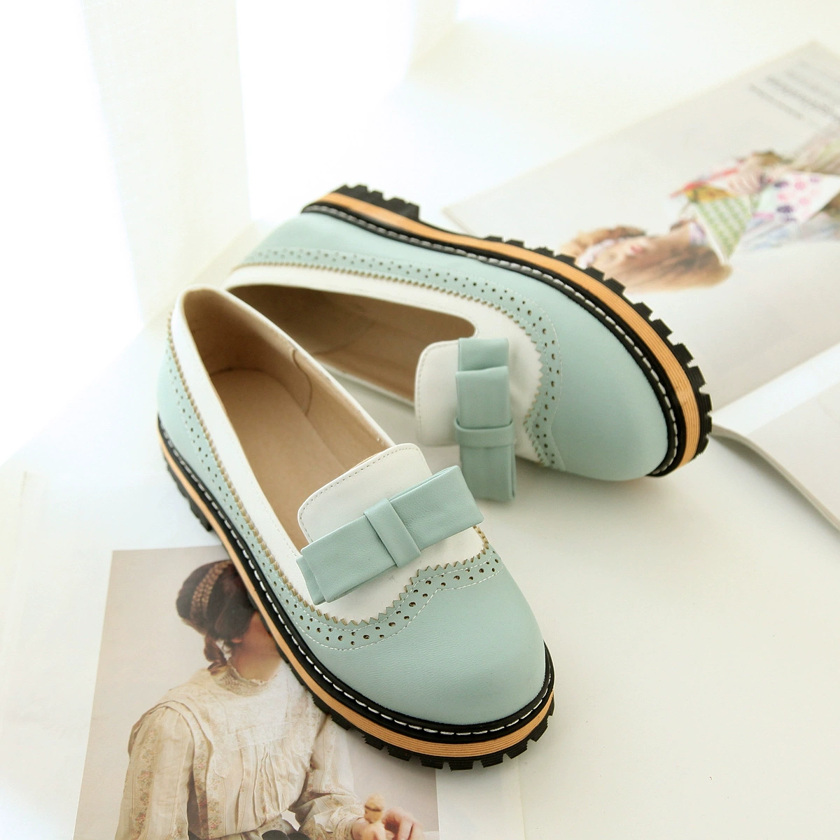 2015 Весна плюс размер малых размеров женская обувь цвет соответствия лук туфли на платформе