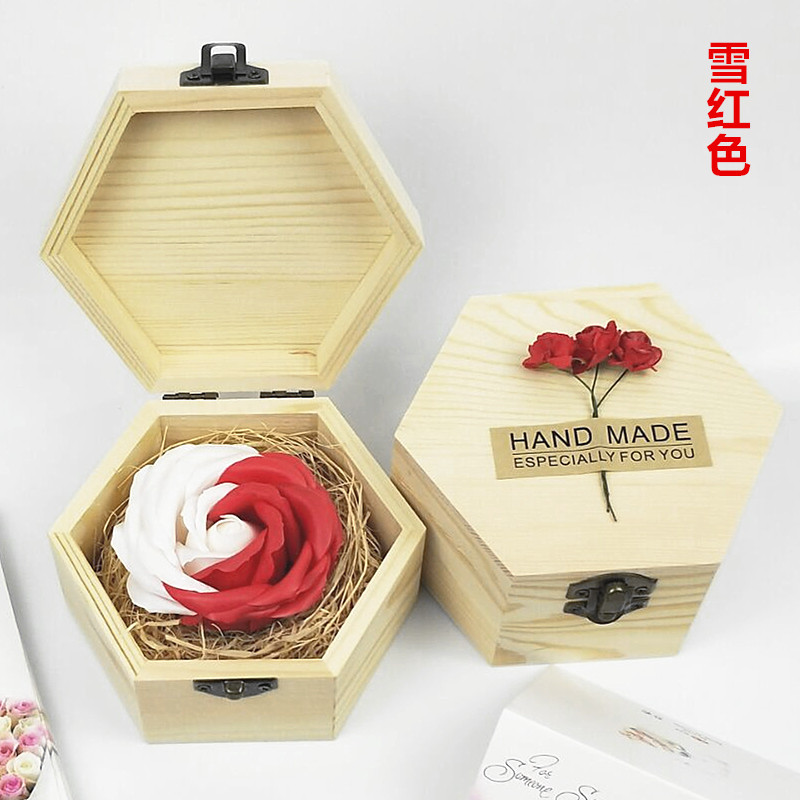 六角木盒 雪红色