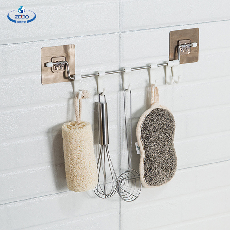 厂家批发 创意不锈钢排钩 强力无痕贴6连挂钩 厨房浴室挂钩毛巾架