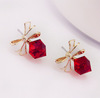 Cute crystal, earrings with bow, fashionable universal zirconium, Korean style