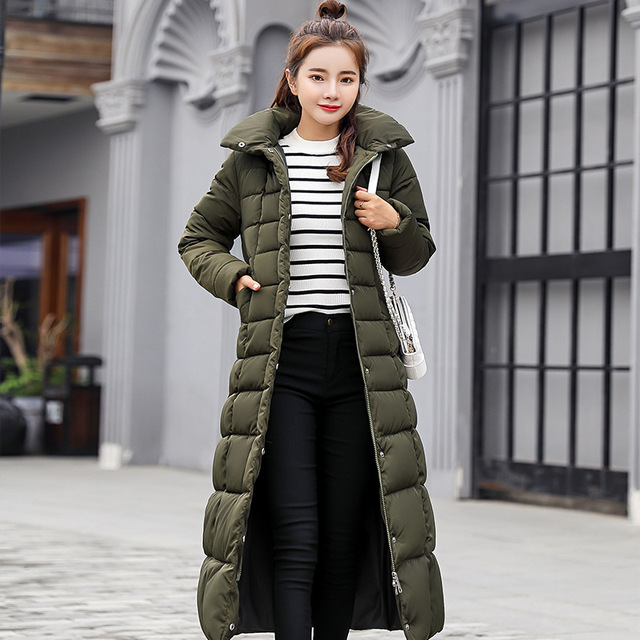 Áo dài châu Âu 2018 phiên bản Hàn Quốc mới của áo khoác siêu dài Slim lady trùm đầu dài tay áo cotton ấm áp áo khoác nữ Áo khoác cotton nữ
