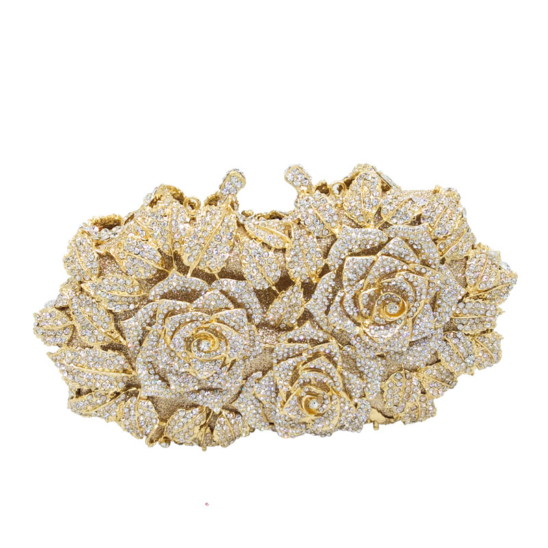 New Fashion Dinner Bag Metal Diamond Banquet Bag Flower Clutch Bag Chain Bag Party Evening Bag display picture 18