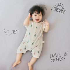 Children's clothing new baby clothing children's printed one-piece harem closed short-sleeved ins style gauze outdoor crawl suit
