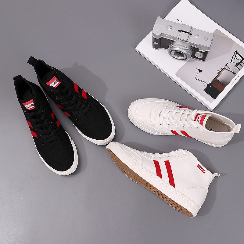 远步秋季新款高帮帆布鞋男韩版百搭透气休闲鞋学生平底小白鞋5622|ru