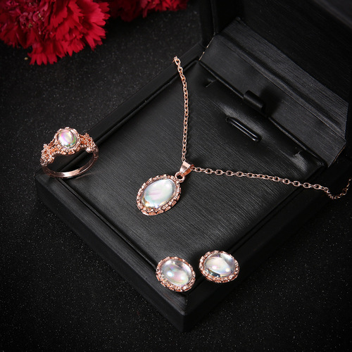 Dazzling gemstone trendy jewelry combination set, fashionable European and American new necklace, earrings, ring set wholesale