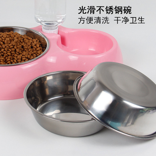 Pet Bowl Dog Bowl Cat Water Basin Automatic Drinking Water Feeding Double Bowl Plastic Dog Bowl Pet Rice Bowl Small Factory Direct Supply