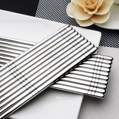 304方形不鏽鋼筷子家用防滑個性廚房隔熱中空韓式筷子家庭裝筷子